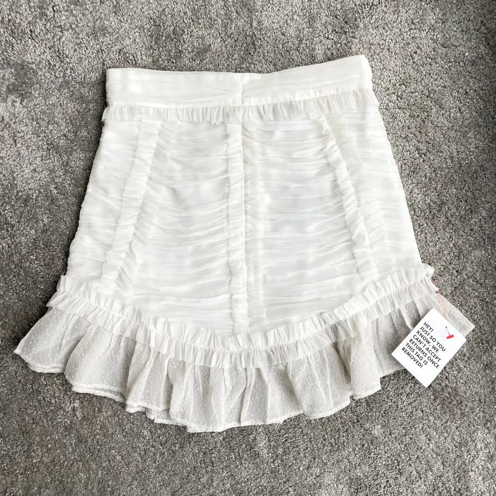NWT!! ASOS White Ruffle Ruched Mini Skirt-Semi Sheer - Picture 8 of 9